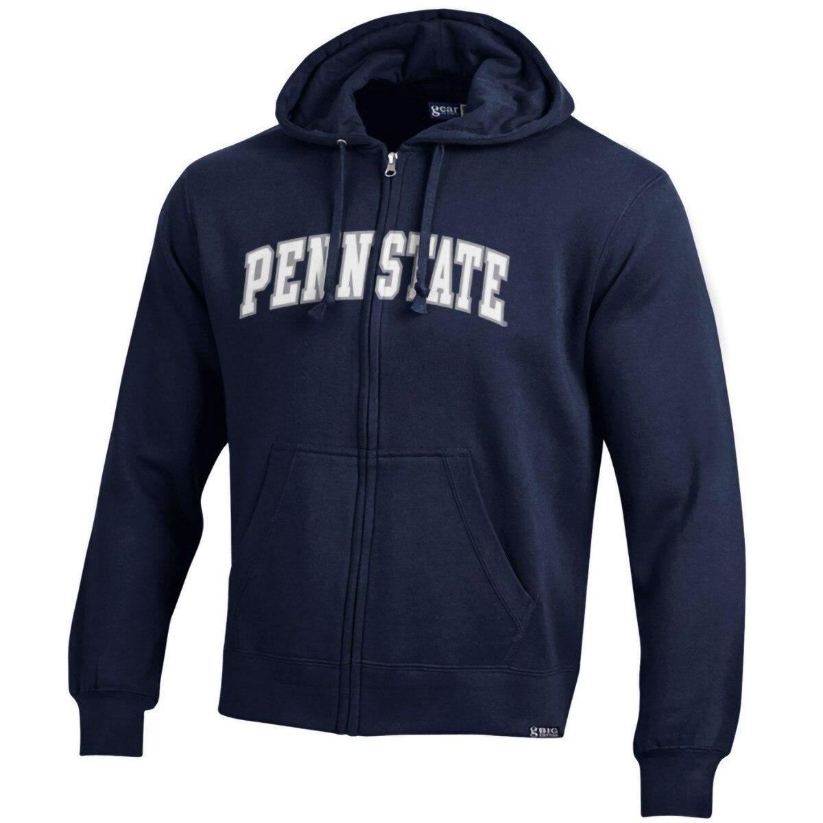 navy full zip hooded sweatshirt with twill arched Penn State